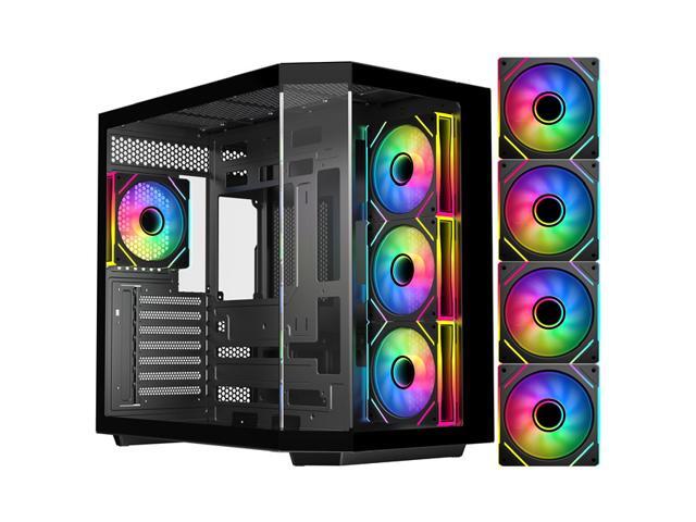 DIYPC ARGB-N3-BK Black USB3.0/ Type C Tempered Glass E-ATX /ATX Gaming Computer Case w/ 3 x Tempered Glass Panel and 4 x ARGB PWM Fans (Pre-Installed). Support  BTF Back Plug MB