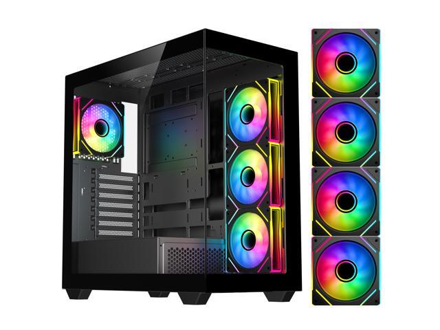 DIYPC ARGB-N6-BK Black Dual USB3.0/ 1 xType C Tempered Glass ATX Gaming Computer Case w/ Dual Tempered Glass Panel and 4 x ARGB PWM Fans (Pre-Installed). Support  BTF Back Plug MB