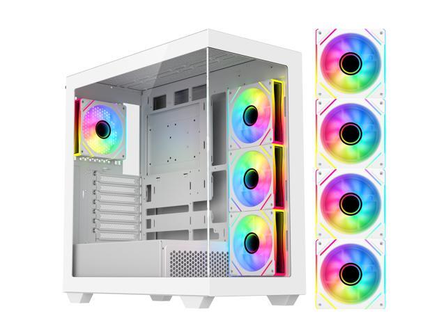 DIYPC ARGB-N6-W White Dual USB3.0/ 1 xType C Tempered Glass ATX Gaming Computer Case w/ Dual Tempered Glass Panel and 4 x ARGB PWM Fans (Pre-Installed). Support  BTF Back Plug MB