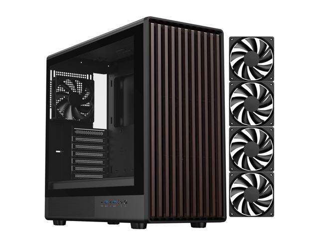 DIYPC DIY-ATX08-Wood Black USB3.0 /Type C ATX Mid Tower Gaming Computer Case w/ Tempered Glass Side Panel and Walnut Wood Front Panel, 4 x 120mm PWM Fans Pre-Installed