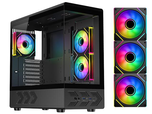 DIYPC IDX1-BK-ARGB Black USB3.0/ Type C Tempered Glass ATX Gaming Computer Case w/ Dual Tempered Glass Panel and 3 x ARGB PWM Fans (Pre-Installed)