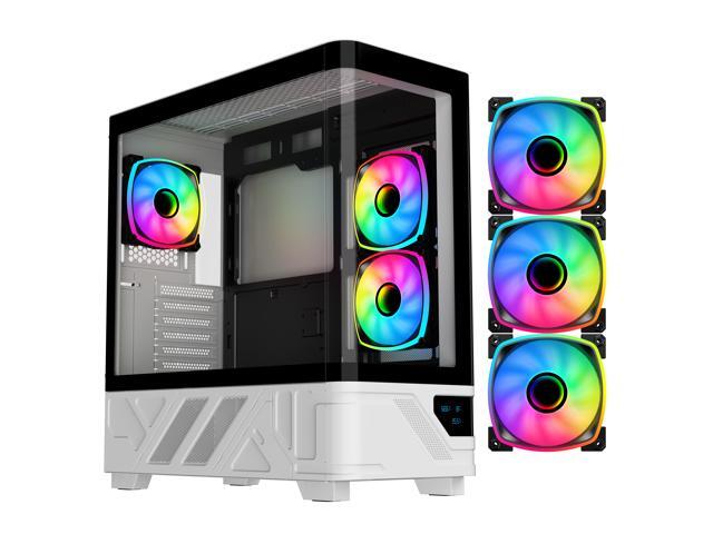 DIYPC IDX2-LCD-ARGB Black USB3.0/Type C Curved Tempered Glass ATX Gaming Computer Case w/Integrated LCD Screen, 3 x ARGB PWM Fans (Pre-Installed)
