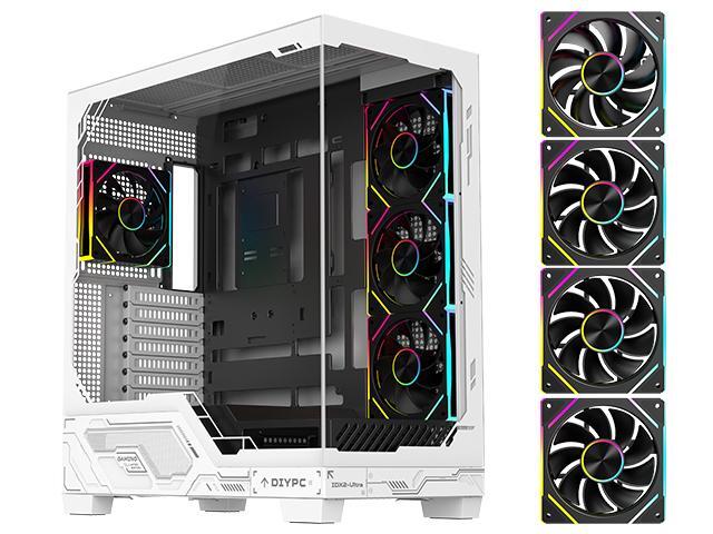 DIYPC IDX2-Ultra-ARGB Black Dual USB3.0/ 1 x Type C Tempered Glass ATX Gaming Computer Case w/ Dual Tempered Glass Panel and 4 x ARGB PWM Fans (Pre-Installed)