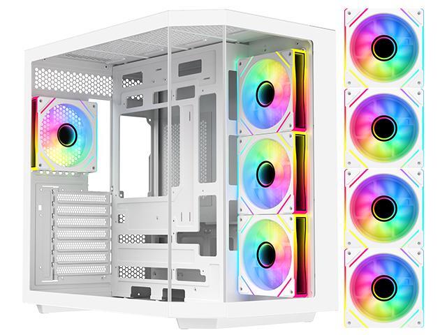 DIYPC ARGB-N3-W White USB3.0/ Type C Tempered Glass E-ATX /ATX Gaming Computer Case w/ 3 x Tempered Glass Panel and 4 x ARGB PWM Fans (Pre-Installed).