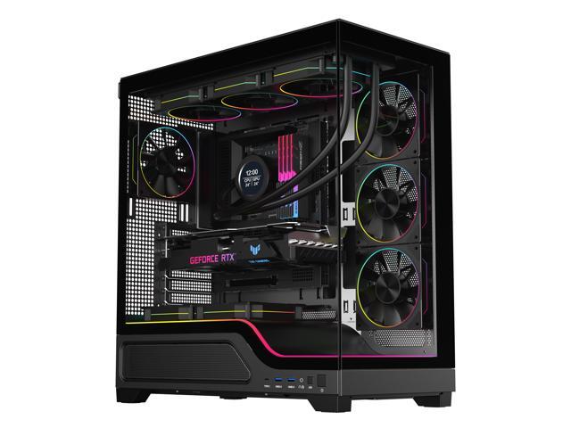 DIYPC IDX5-BK-ARGB Black Dual USB3.0/Type C Tempered Glass ATX Gaming Computer Case w/ Frameless Dual Tempered Glass Panel and 4 x ARGB PWM Ring Fans and Integrated ARGB Lighting Bar (Pre-Installed)