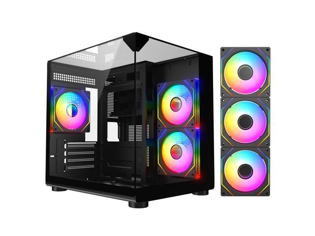 DIYPC ARGB-DC100-BK Black Dual USB3.0 Tempered Glass Micro ATX Gaming Computer Case w/ 3 x ARGB PWM Fans (Pre-Installed)