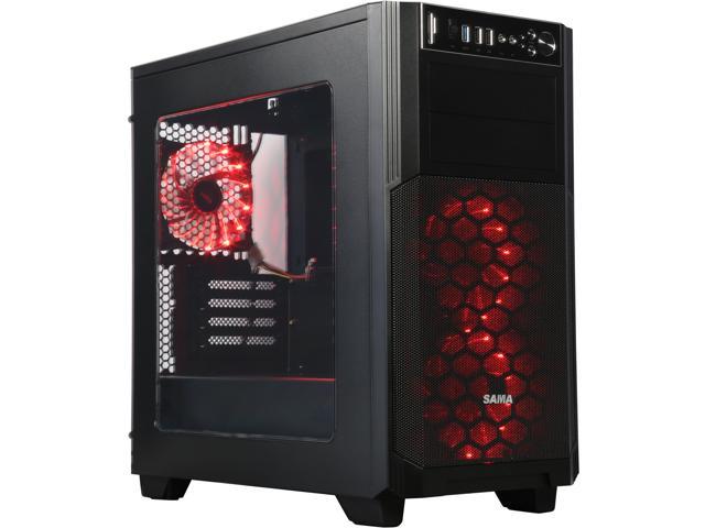 Sama Maxcool-BK-15LEDLight Black USB 3.0 Micro-ATX Mid Tower Gaming Computer Case with 3 x Red 15LED Light Fans (Pre-installed), Fan Controller and Card Reader