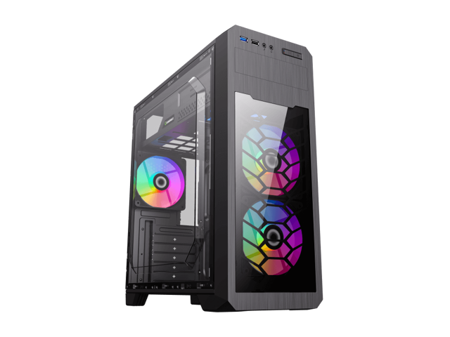 Gamemax G563 Black Steel ATX Tower USB3.0 Computer Case w/ 3 x Autoflow  Rainbow LED 120mmFans (Pre-Installed)