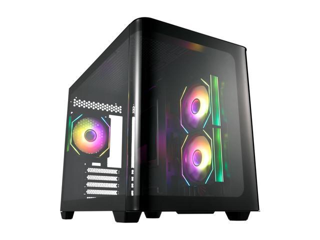 FSP S380-BA M-ATX Mid PC Case with Tempered Glass Panel, Dual-Chember