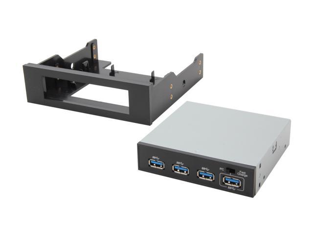 InfoZone USB 3.0 4-Port Internal Hub, 3.5" or 5.25" Bay Front Panel Mounting with Fast Charging