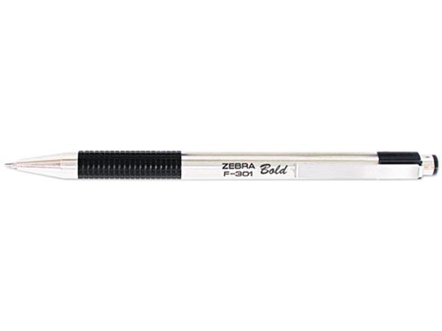 Zebra F-301 Ballpoint Retractable Pen Black Ink Bold Dozen 27310