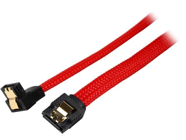 Coboc PR-SATA3-24-LL-RD-90 24 inch Premium SATA III 6Gbps Data Cable  w/ Gold Plated Locking latch - 180 Degree to 90 Degree,Red Color Net Jacket,