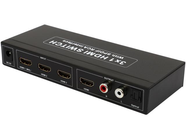 Coboc HM-SW-4KUP-3X1A 3 in 1 out Amplified HDMI® Switcher w/ 4K*2K,3D HDCP 1080P and IR Remote, Extract Optical Toslink or Stereo Audio Output - Up-Scaling 1080P to UHD 4K at 24/25/30fps input.