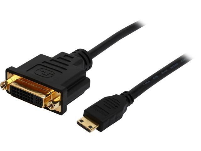 Coboc AD-HDC2DVI-6-BK Dongle-Style 6 inch Black Color Mini HDMI(Type C) Male to Dual link DVI-I(24+5) Female Digital Video Adatper,Gold Plated, M-F