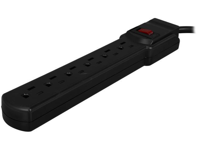 Rosewill RPS-110BL - 6-Outlet Power Strip - Black, 125V Input Voltage, 1875 Watts Maximum Power, 3 Feet Cord
