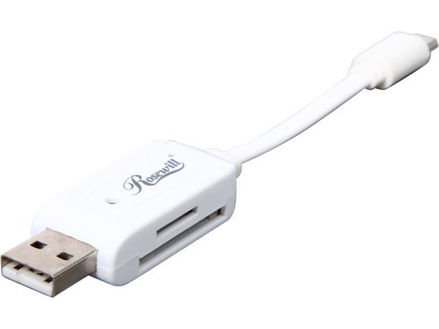 Rosewill Model ROTG-14004 - 4-Inch OTG Card Reader & USB Charging Cable - White