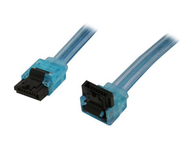 OKGEAR GC18AUBM12 1.5 ft. (18 in.) SATA 3.0 Cable with Metal Latch, Straight to Right Angle, UV Blue
