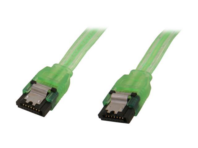 OKGEAR 18" SATA 6 Gbps Cable, Straight to Straight W, Metal Latch, UV Green, Backward Compatible 3 Gbps and 1.5 Gbps