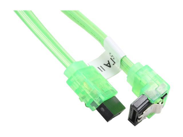 OKGEAR 24" SATA 6 Gbps Cable, Straight to Right Angle W/ Metal Latch, UV Green, Backward Compatible 3 Gbps and 1.5 Gbps