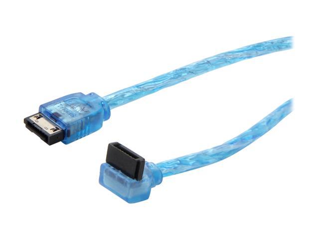 OKGEAR 18" SATA 6 Gbps Round Cable W/ Metal Shield, Straight to Right Angle, UV Blue, Backward Compatible with 3 Gbps and 1.5 Gbps