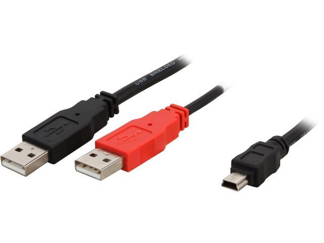 C2G 28107 USB Cable - USB 2.0 Two USB-A Male to One USB Mini-B Male Y-Cable, Black (6 Feet, 1.82 Meters)