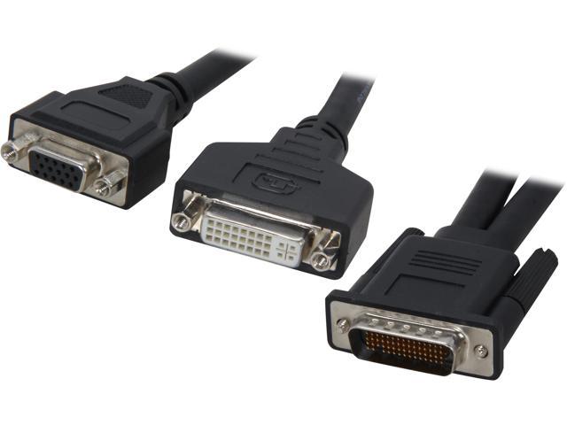 C2G 38066 One LFH-59 (DMS-59) Male to One DVI-I Female and One VGA Female Cable, Black (9 Inch)