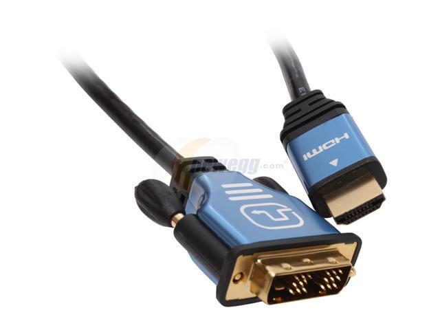 APEVIA DVIH6MM 6 ft. HDMI Male to DVI-D Male w/ Blue Metal Hood, Gold ...
