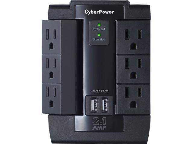 6-AC Swivel Outlets 1200J/125V 2 USB Tap CyberPower CSP600WSU Surge Protector 