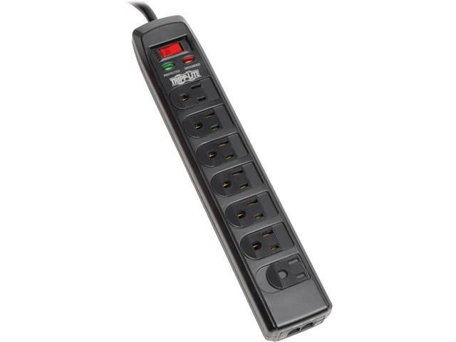 Tripp Lite 7-Outlet Surge Protector Power Strip, 6 Feet Cord, 1440 Joules, Tel/Modem Protection, Safety Covers (TLP706TELC)