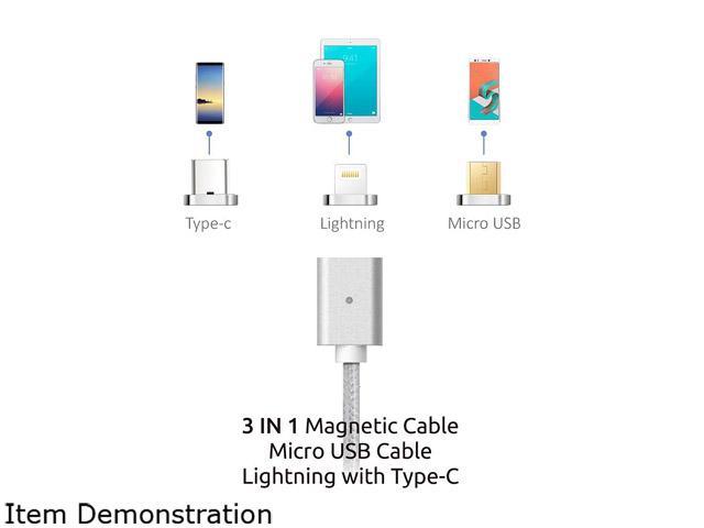 XtremPro 11171 3 in 1 Magnetic Micro USB Cable Lightning Type-C 6 ft ...