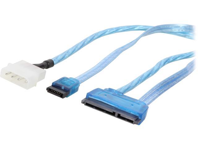 Coboc Model SC-SATA-PWC-18-BL 18" SATA III 6Gbps Data with Molex 4-pin LP4 to SATA 22-pin(7+15) Data and Power Combo Cable,UV Blue