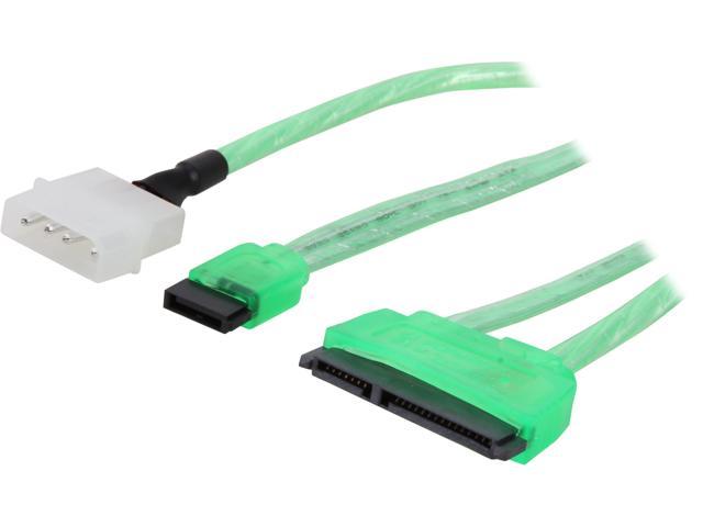 Coboc Model SC-SATA-PWC-18-GR 18" SATA III 6Gbps Data with Molex 4-pin LP4 to SATA 22-pin(7+15) Data and Power Combo Cable,UV Green