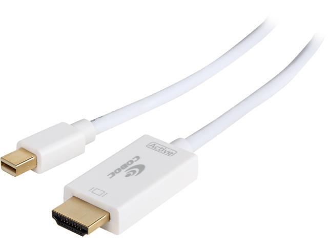 Coboc AC-MDP2HD4K-6-WH  6ft  White  Color Mini DisplayPort V1.2(Thunderbolt Compatible)  to HDMI Active Video Adapter Converter w/Audio - AMD ATI Eyefinify Compatible,MiniDP/mDP to HDMI - 4K x 2K