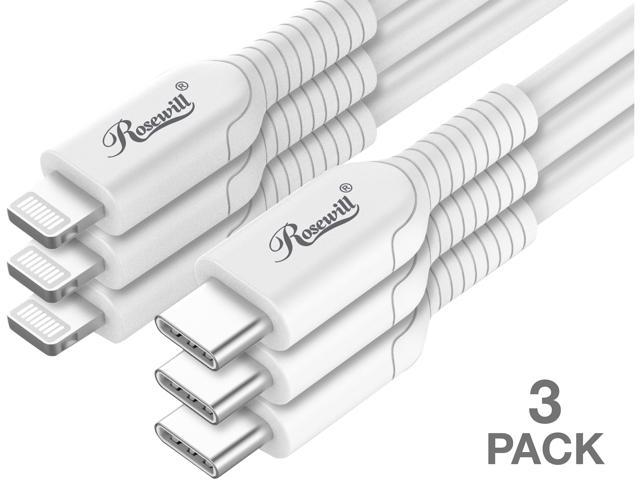 Rosewill RCCC-21006 USB-C to Lightning Cable, MFi Certified Charge & Sync Cable for Apple iPhone, iPad Pro, AirPods Charging Case | Fast Charge and Data Transfer Speed, Durably Built | White, 6 Feet, 3-Pack