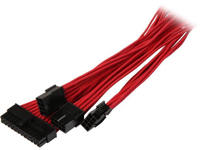 BitFenix Alchemy 2.0 Extension Cable KIT (High Current Alloy Terminals, Pure Copper Strand Cables) Red Sleeve/Black Connector, 2 x 6+2 pin video card extension 45cm , 1 x 4+4 pin motherboard extension