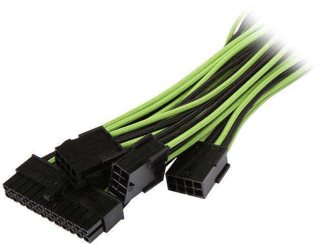 BitFenix Alchemy 2.0 Extension Cable KIT (High Current Alloy Terminals, Pure Copper Strand Cables) Black& Green Sleeve/Black Connector, 2 x 6+2 pin video card extension 45cm , 1 x 4+4 pin motherboard