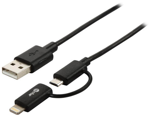 UpStar Apple Certified 2-In-1 Lightning & MicroUSB cable-2-USB 3.28' BLK