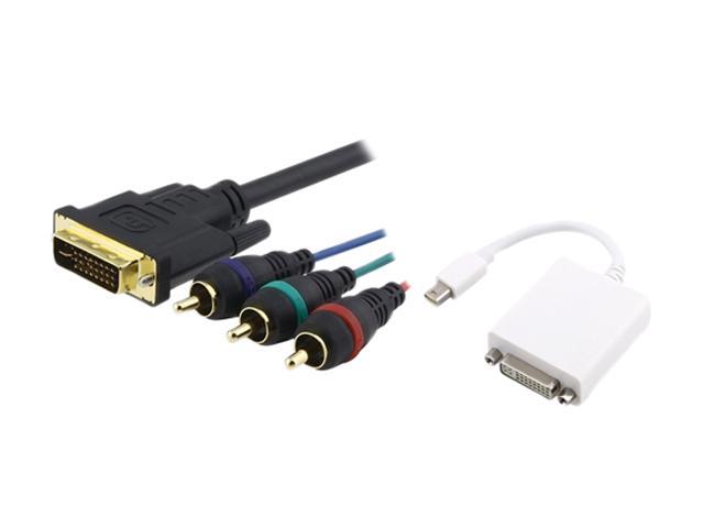 Insten 675434 White Mini DisplayPort Male to DVI-D Female Adapter + 6ft 3-RCA Component RGB to DVI-I