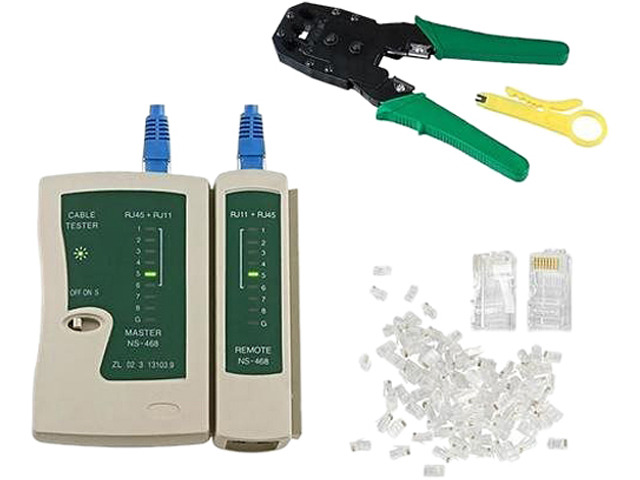 Network Tool Kit: Cable Tester + Crimp Tool + 100 RJ45 Connectors For CAT5e 10 thumbnail image