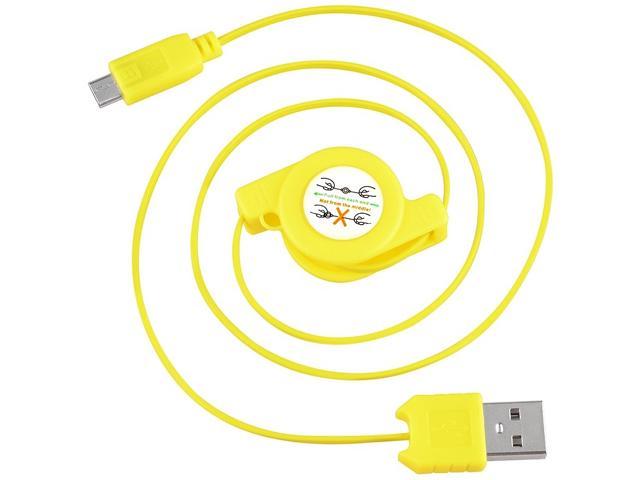 Insten 1667974 Yellow 1x Micro USB 2-in-1 Retractable Cable