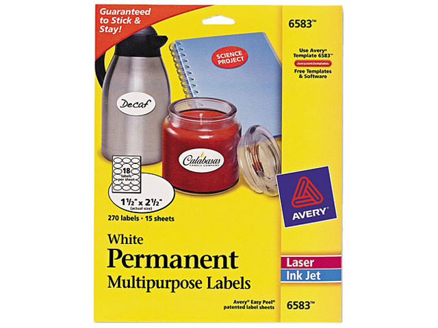 Easy Id Label Avery Easy Peel Oval ID Labels, 1-1/2 x 2-1/2, 270 Labels (6583 ...