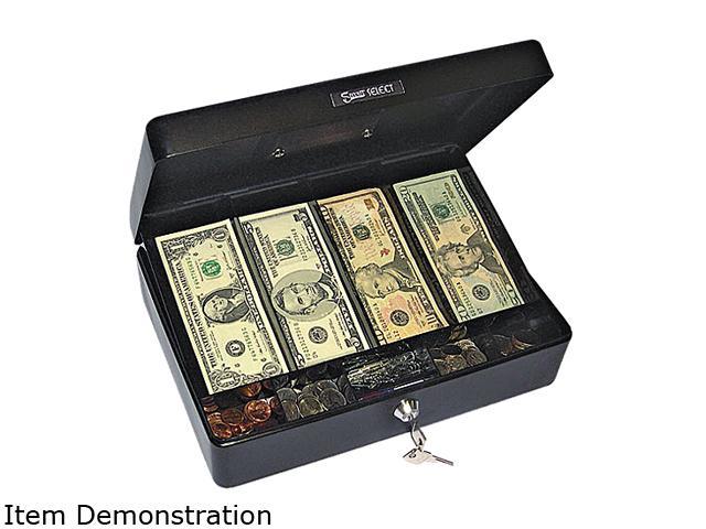 Select Spacious Size Cash Box, 9-Compartment Tray, 2 Keys, Black W/silver Handle