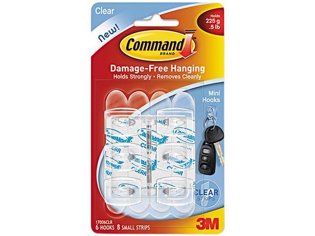 Clear Hooks And Strips, Plastic, Mini, 6 Hooks With 8 Adhesive Strips