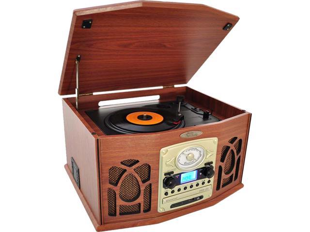 PYLE HOME PTCDS7UBTBW Bluetooth(R) Retro Vintage Classic Style Turntable Vinyl Record Players with Vinyl-to-MP3 Recording (Wood)
