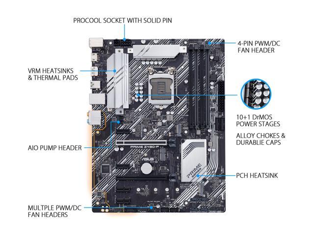 ASUS PRIME Z490-P LGA 1200 (Intel 10th Gen) Intel Z490 SATA 6Gb/s ATX Intel  Motherboard (Dual M.2, DDR4 4600, 1Gb Ethernet, USB 3.2 Gen 2 USB Type-A,  