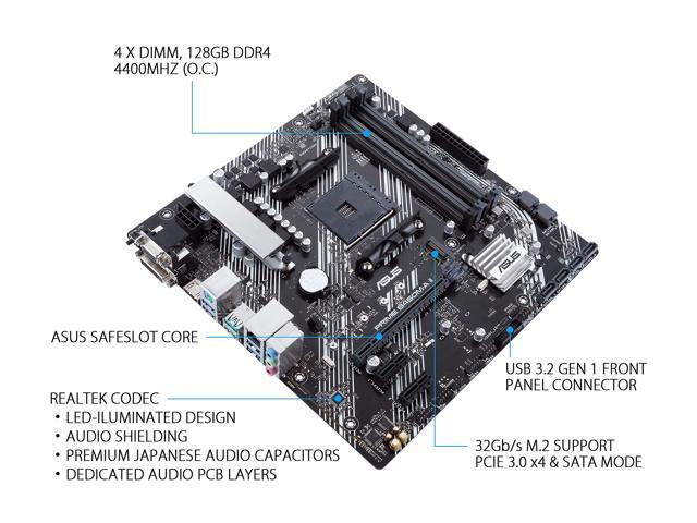 heldig marmor vare ASUS Prime B450M-A II AMD AM4 (Ryzen 5000, 3rd/2nd/1st Gen Ryzen Micro ATX  Motherboard (128GB DDR4, 4400 O.C.), NVMe, HDMI 2.0b/DVI/D-Sub, USB 3.2 Gen  2, BIOS Flashback, and Aura Sync) - Newegg.com