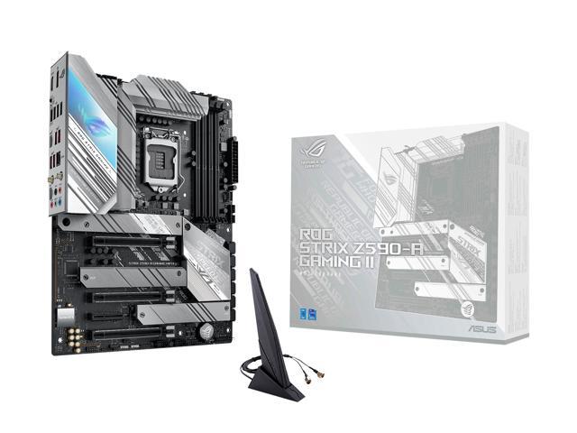 Asus ROG Strix Z590-A Gaming WiFi II Intel®Z590 LGA 1200 ATX motherboard with PCIe 4.0, 14+2 teamed power stages, Two-Way AI Noise Cancelation, AI Overclocking, AI Cooling, AI Networking, WiFi 6 (802.11ax), Intel® 2.5 Gb Ethernet.