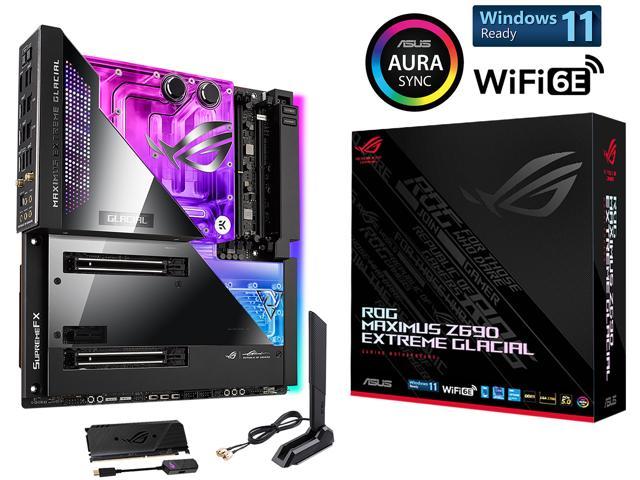 ASUS ROG Maximus Z690 Extreme Glacial (WiFi 6E) LGA 1700(Intel® 12th&13th Gen) EATX gaming motherboard (Integrated EK® Ultrablock,PCIe 5.0,DDR5,24+1 105A power stages,5x M.2,1xPCIe 5.0 M.2,10Gb&2.5Gb LAN,2xThunderbolt 4 onboard.)