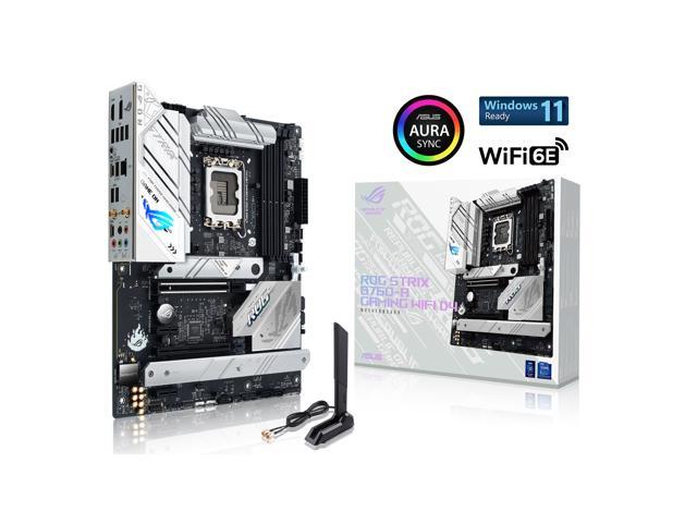 ASUS ROG Strix B760-A Gaming WiFi D4 Intel B760 (13th and 12th Gen)   LGA 1700 white ATX motherboard, 12 + 1 power stages, DDR4, PCIe 5.0, three M.2 slots, WiFi 6E, USB 3.2 Gen 2x2 Type-C, and Aura Sync RGB