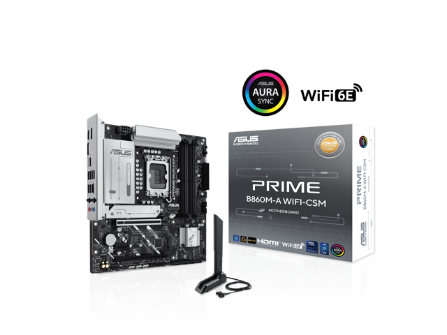 ASUS PRIME B860M-A WIFI-CSM B860 LGA 1851 mATX motherboard, Intel® Core™ Ultra Series 2 Ready, Advanced AI PC-ready, 7+1+1+1 stage, DDR5, PCIe 5.0 x16, HDMI, USB 20Gbps Type-C®, 2x M.2, WiFi 6E, 2.5Gb